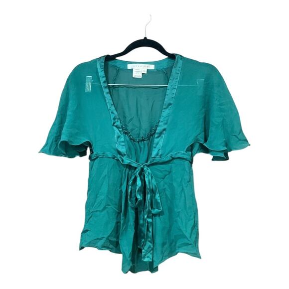 Y2K Studio M Top Women Medium Green 100% Silk - Picture 1 of 5